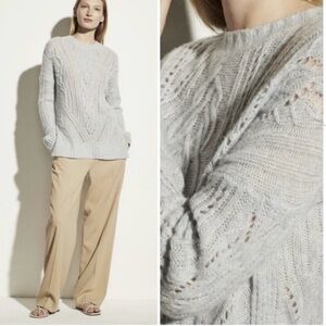 Vince open weave crew neck tunic sweater